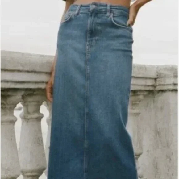 ✨ Zara Denim Pencil Midi Skirt – Medium Blue – Size S - Picture 2 of 12